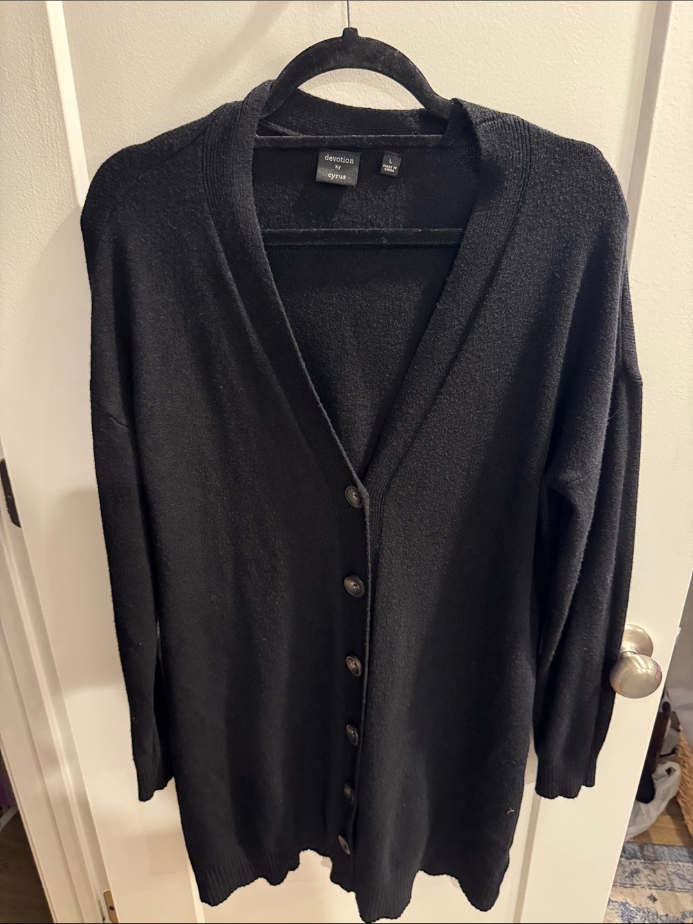 Devotion Plus Black Men's V-Neck Button Sweater